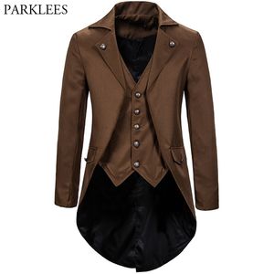 Retro Mens Gothic Blazers Jacket Coats Medieval Steampunk Men Blazer Fake Two Pieces Victorian Tuxedo Coat Men Cosplay Costume 220409