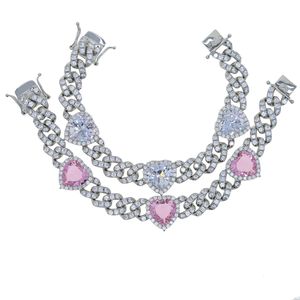 Big Heart Cz Stein gepflasterte Charme Armband mit weißer rosa Farbe Silber Überzogene Hip Hop Kubanische Kette Armbänder Schmuck Für Frauen Männer Punk Styles Schmuck Großhandel