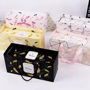 Geschenkpapier Flamingo-/Marmor-/Federmuster-Papierverpackungsbox Nougat-Kekse-Geschenkboxen Hochzeit Schokoladenkuchen Brot Pappe B0809