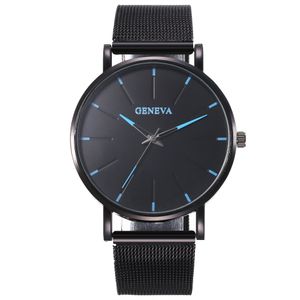 Роскошные новые Женевские мужские наручные часы минималистские ультра тонкие часы простые мужчины бизнес -сетчатые ленты из нержавеющей стали.