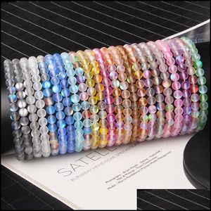 Fios de mi￧angas pulseiras de j￳ias Moda de j￳ias Feminino Bracelete High Luster Matte Moonstone 8 mm Rainbow Glass Contas Dhsfp