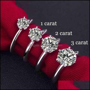 솔리테어 링 클래식 925 스털링 Sier Moissanite 1Ct 2Ct 3Ct Ct D 컬러 쥬얼리 심플 스타일 기념일 드롭 Deli Bdegarden Dv