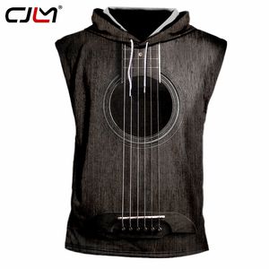 Summer Mens 3D Full Printing Fashion Art Musical Instrument Guitar Hooded Tank Top Print Style Fitness Casual Sleeveless 220623