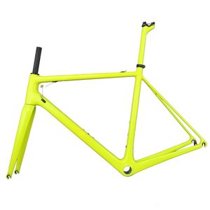 Telaio bici da strada T100 V Brake interamente in fibra di carbonio FM066 Movimento centrale BSA giallo fluorescente