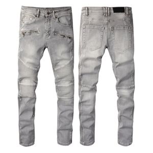 Jeans da ciclismo firmati da uomo con zip pantaloni a righe laterali pieghettati grigi pantaloni da motociclista lavati da uomo moda casual jeans alla moda alla moda pantaloni da motociclista hip-hop