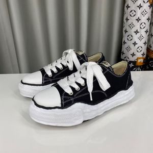 Mmy maison mihara yasuhiro hank original sneakers lägenheter skor unisex canvas läder snörning trim formad tå kvinnor lyxiga designers sko gummi mössa fabrikskoskor