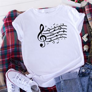 Sommer Weibliche Grafik Täglich Regelmäßige Casual Kurzarm Musical Note Drucken T-shirt Frauen Vintage Streetwear Dame Oansatz Tees Top 220511