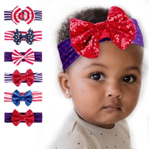 Kobieta dziewczyna dla niemowląt opaski na głowę USA Flag Netgted Bronzing Bows Turban Hairband Twist Twist Fryzjer Flower 4 lipca Głowa Gwiazdy Gwiazdy Nakrywa FD6550
