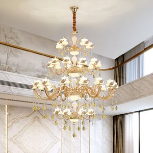 Pendant Lamp European-Style Duplex Building Living Room Large Chandelier Villa Atmospheric Crystal Lamps Hotel Staircase Lamp Long Chandeliers