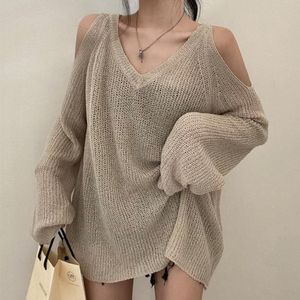 Damskie bluzki koszule ubrania kobieci elegancka bluzka na ramię wycięcie slash szyja długie rękawy cienki pullover lato seksowne topy mujer la552w