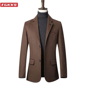 FGKKS Brand Men Wool Blend Coats Men Soll Cor de cor casual sobretudo de lã Inverno Novo negócio Trendy Wild Wool Coat Male lj201110