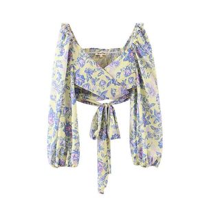 HSA Kimono Blouses Slash Boyun Uzun Kollu Çat Tie Seksi Çiçek Gömlekleri Sarı Mor Fashon Plaj Tarzı Üstler Yaz Blusa Mujer 210716