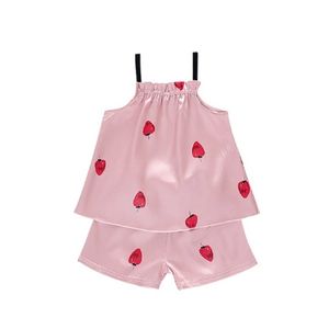 Kids Girls Pajamas Silk Sleepwear Set Pattern Sling Outfits Short Sleeve Blouse Tops Shorts Sleepwear Set Baby Clothes 2pcs 220706