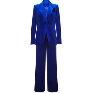 Kvinnors tvåbitar byxor kvinnor kostymer 2 mode med blazer Royal Blue Velvet Single Breasted Coat Pant For Work Professional Casual Daily Set