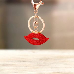 Keychains Cute Rhinestone Crystal Big Red Lip Keychain Purse Key Chain Bag Decorative Alloy Pendant Ring HandBag JewelryKeychains