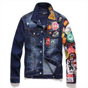 Brand Mens Jackets Jackets Casual Slim Ripped Crachá Jean Coats Street Hip Hop Punk Blue D2