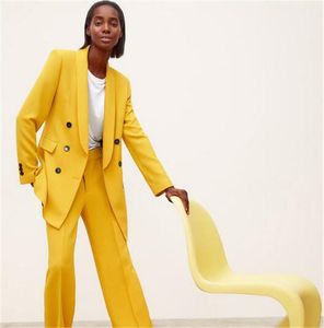 Women's Two Piece Pants Yellow Pant Suits For Lady Plus Size Ladies Double Breasted Blazer Work Pantsuit Wedding Party Custom MadeWomen's