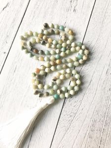 Pendant Necklaces Knotted Necklace Round Beads Tassel 108 Bead Amazonite Mala Prayer Make Hand Yoga BeadsPendant