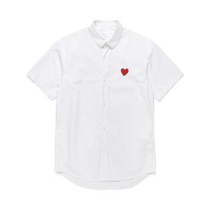 Camicie firmate Comm Des Garcons Tuta da uomo Gioca in cotone Traspirante Abbigliamento da donna Manica corta con cuore Per gli amanti Strisce Camicie larghe Bianco Blu Taglia XL