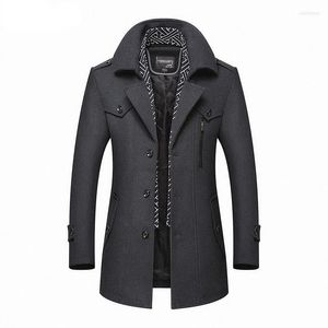 Men's Wool & Blends Men Winter Coat 2022 Casual Brand Solid Color Woolen Pea Male Trench Overcoat Viol22