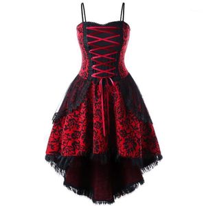 Gothic Vintage Dresses Women Big Size Lace Patchwork Summer Spaghetti Strap Dress Goth Bandage Ladies Evening Party Cloth Casual