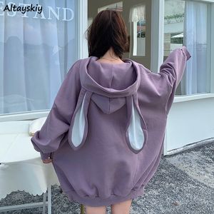 Rabbit Ear Hooded Sweatshirts Women Sweet Lovely Kawaii Girls Loose Kawaii Hoodies Korean Style Fashion Long Sleeve Outerwear 220815