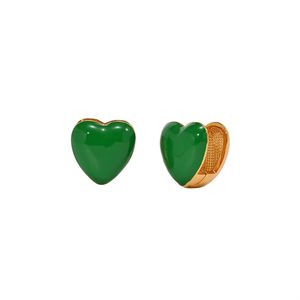 Summer Enamel Drop Glaze Green Heart Earrings Stud Female Niche Design High-End Peach Heart Ear Buckle Fashion Jewelry