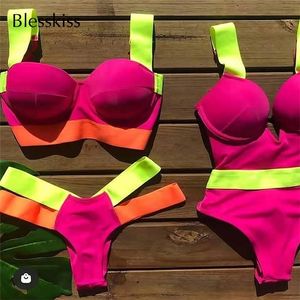 Blesskiss sexy push up bikini mulheres swimsuit tanga recorte néon bandagem brasileiro swimwear banho terno swim swim 220408