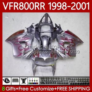 OEM KAYWORK FÖR HONDA VFR800RR INTERCEPOR VFR 800RR 800 CC RR 1998-2001 128NO.109 VFR-800 800CC VFR800R 1998 1999 2000 2001 VFR800 Röda flammor RR 98 99 00 01 FAIRING