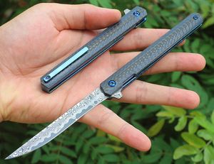 Coltello tascabile Flipper di fascia alta promozionale VG10 Lama Drop Point in acciaio Damasco G10 + Manico in fibra di carbonio Cuscinetto a sfera Coltelli pieghevoli ad apertura rapida