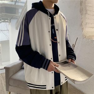 남자 재킷 싱글 가슴 야구 재킷 남자 2022 일본 거리 하루 쿠 대학 패치 워크 블록 커플 폭격기 대표팀 코트 18