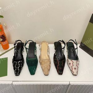 Designer Sandals Women Sandals Hacker Sandal G Heels Dress Shoes Sexy Cat Heel Mesh Rhinestone Pointed Toe Leather Canvas Ladies Wedding Shoe