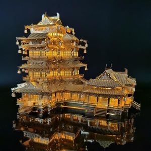 Obrazy Metal Ocean Ancient Chinese Architecture 3D Puzzle Yuejiang Tower DIY Laser Cutting Model Model Jigsaw Toys for AdultPaintings