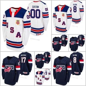 CEUF 6 Jack Hughes Hóquei Jersey USA U18 Equipe 19 Alex Turcotte Cam York Cole Colefield Fensore 2021 BioSteel All American Game White Navy Jerseys