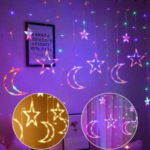 Saiten Vorhang Lichterketten mit Sternen Mond 8 Beleuchtungsmodi Twinkle Home Decor für Schlafzimmer Hochzeit Valentinstag Hintergrund D30LED LED