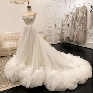 贅沢vネックウェディングガウン2022 Vestido de Casamento Pearl Stapless Tulle Ball Gownエレガントなブライダルドレス