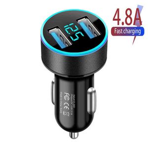 4,8 A 40 W Auto-Ladegerät Schnellladung für Samsung iPhone 12 Huawei Xiaomi Telefon mit LED-Anzeige Smart Dual USB Auto-Ladegerät-Adapter W220328