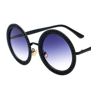 Rhinestone Rodada Óculos de Sol Mulheres Luxury Marca Óculos Grande Diamante Feminino Eyewear Vintage Sunglass