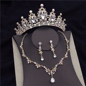 Yüksek kaliteli moda kristal düğün gelin takı setleri kadınlar gelin tiara taçları küpe kolye aksesuarları 220812