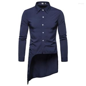 Kolor zwykłego Business Casual Long Ingeved Tuxedo Shirt Streetwear Nieregularny okrążenie męski Social Single Dress Shirts Quin22