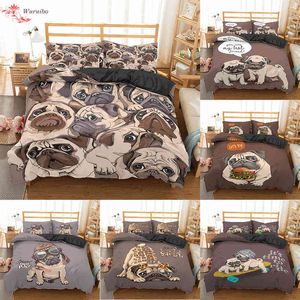 Hemsktecknad tecknad mopshund sängkläder sätter täcke täcker king queen size tröstare