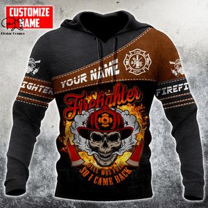 PLstar Cosmos 3DPrinted ist Skull Firefighter Custom Name Unique Hrajuku Streetwear Unisex Casual Hoodies Zip Sweatshirt Q 2 220714gx