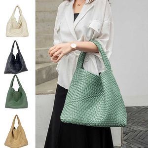 Soft leather woven one shoulder Bags large capacity mother and son bucket bag lazy wind tote bag shopping travel handbag