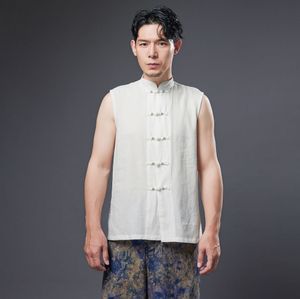 Men's Summer ethnic clothing sleeveless Top traditional male cotton linen Tang suit stand collar Asian costume breathable wear