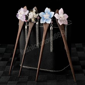Klassische Blumen-Quasten-handgemachte Haar-Stäbchen-chinesische Braut-Holz-Haarnadeln-Hochzeits-Haar-Schmucksachen für Frauen