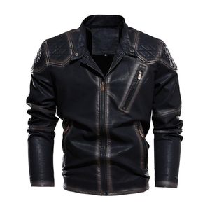 Herrjackor Spring Autumn Leather Jacket Men vintage stil motorcykel stativ krage cyklist pälsa retro modekläder