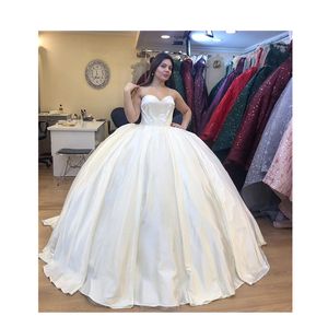 Elegant Satin Ball Gown Wedding Dresses strapless Boho Bridal Gowns Custom Made