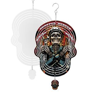 Sublimation Blank Skull Spinning Wind Chime Party Favor DIY Halloween Decoration Pendant Heat Transfer Home Ornament