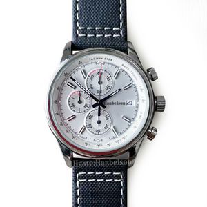 MENS Titta på VK67 Quartz Movement Chronograph Luminous Silver Dial Nylon Leather Strap Wristwatch