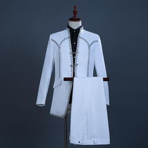 Mäns kostymer blazers manlig Europa Style Stand Collar White Wedding For Men DJ Prince Stage Singer With Pants Costume Homme Slim Fit DT1478Me
